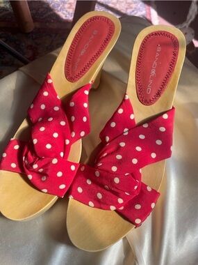 Bandolino Red Polka Dot Knot Mules